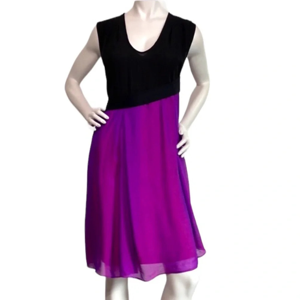 Narciso Rodriguez Black With Sheer Purple Overlay Sleeveless Dress Size 4 - Picture 2 of 9